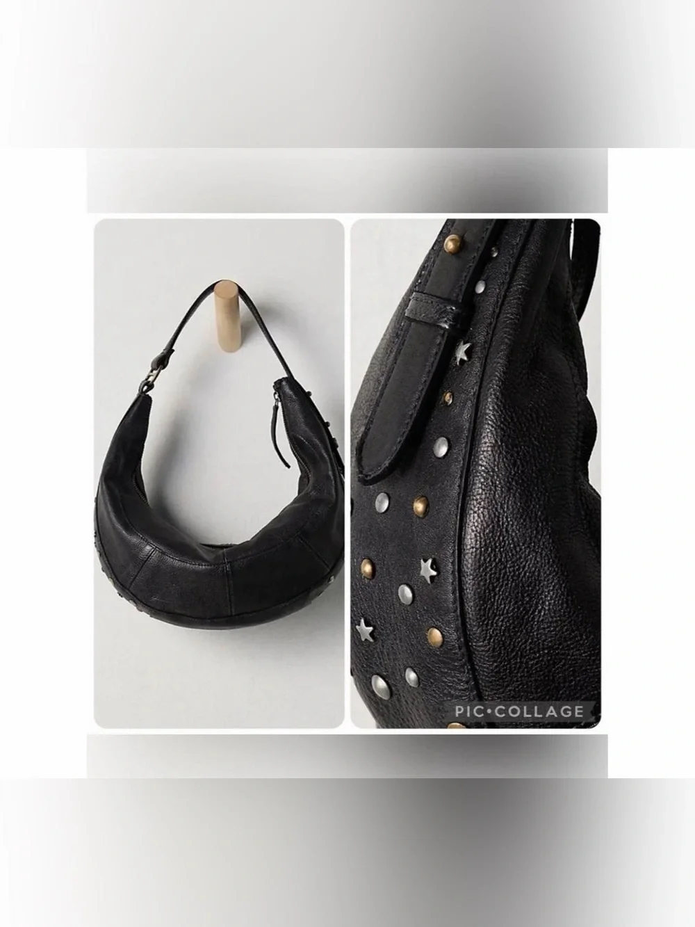 NWT new free people stellar leather shoulder bag black star studs silver gold